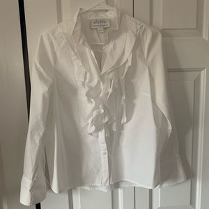 Anthropologie White ruffle blouse Mare mare